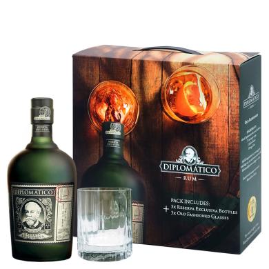 Diplomático Special Old Fashioned Pack 3x 0,7l 40% + 3 poháre v kazete