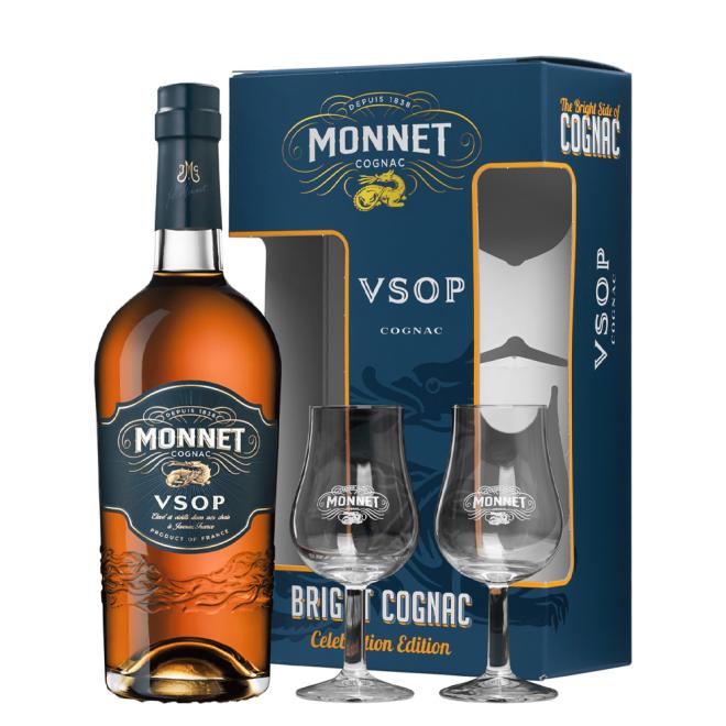 Monnet V.S.O.P. 0,7l 40% + 2 poháre v kartóne