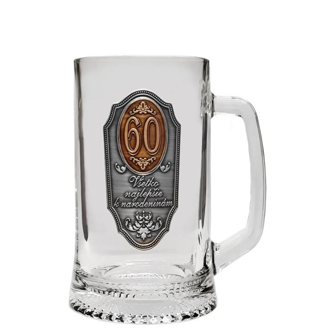 Krígeľ na pivo s kovovou etiketou Všetko najlepšie k narodeninám "60" 0,5l